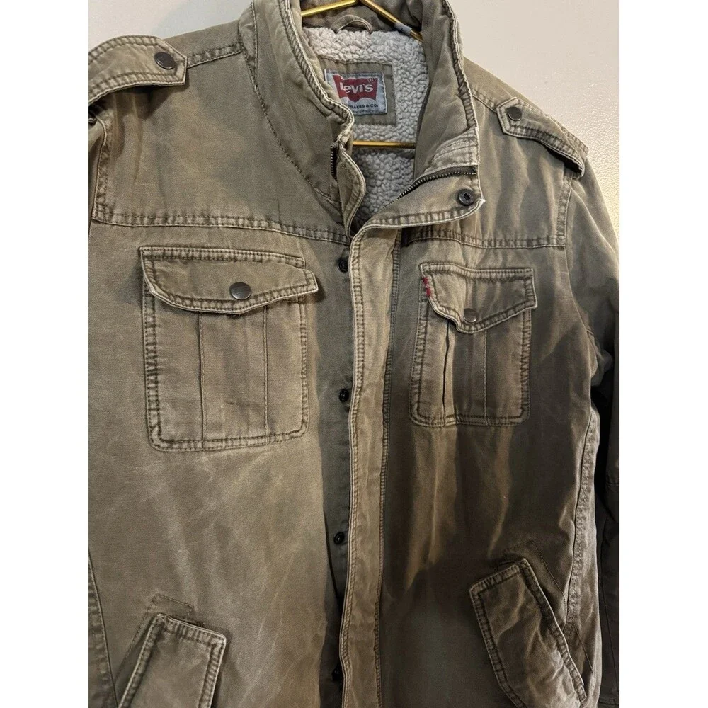 Vintage Levi's Jacket Large Green Cotton Sherpa Lined Utility Cargo Military